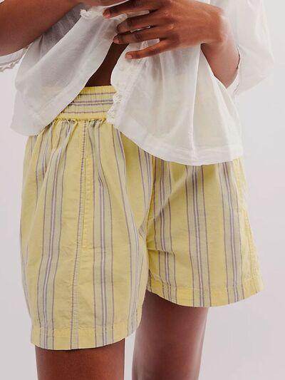 Striped Elastic Waist Shorts with Pockets for Comfort - Selvanelle