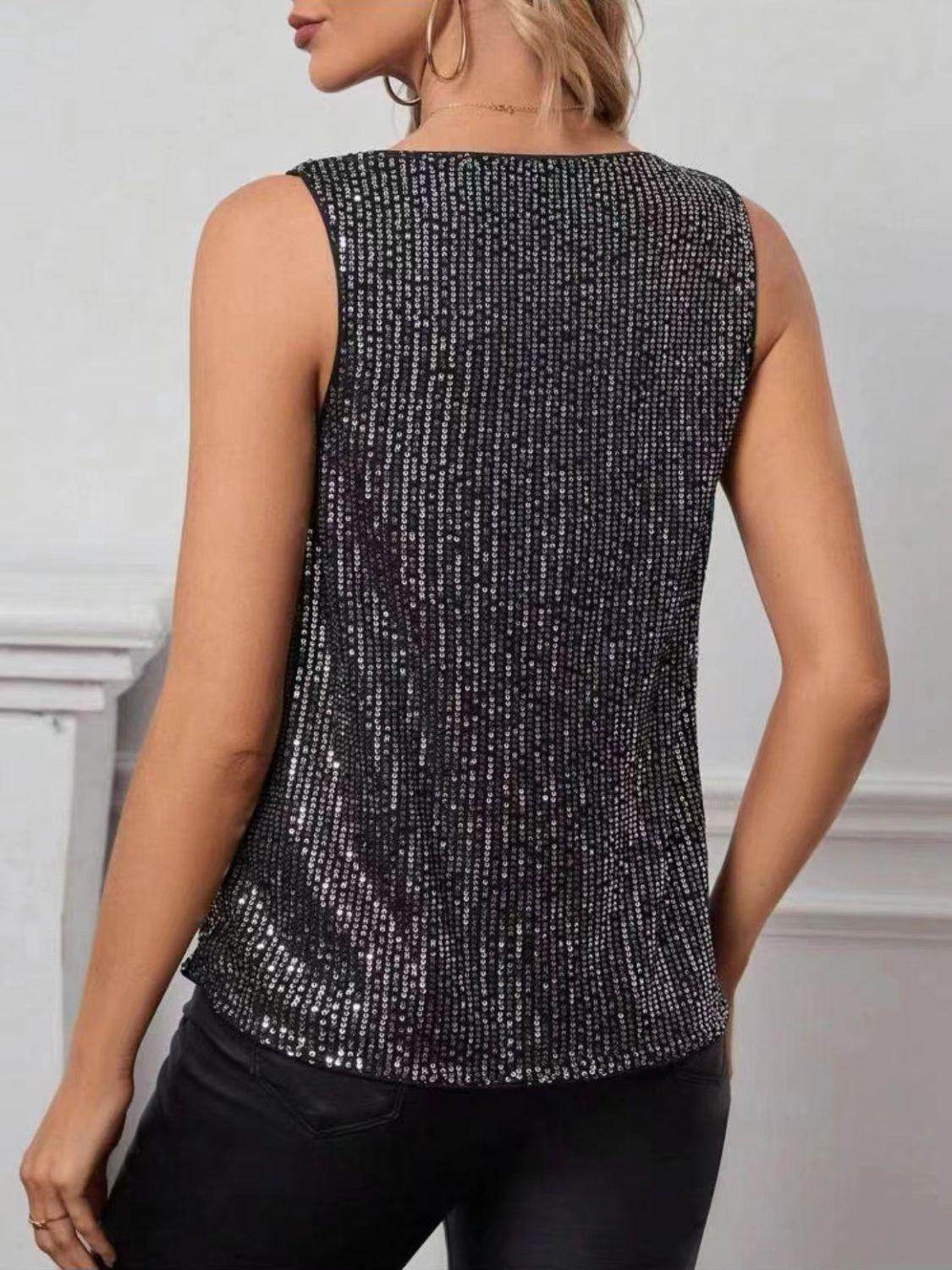 Sequin Cowl Neck Tank Top for Stylish Evening Wear - Selvanelle
