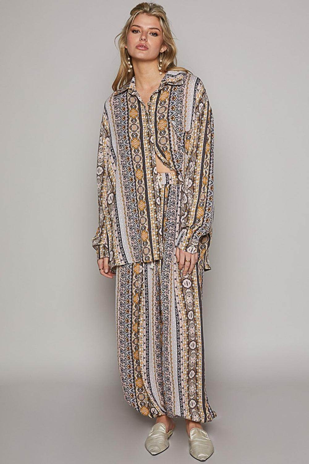 POL Long Sleeve Button Down Printed Shirt for Stylish Looks - Selvanelle