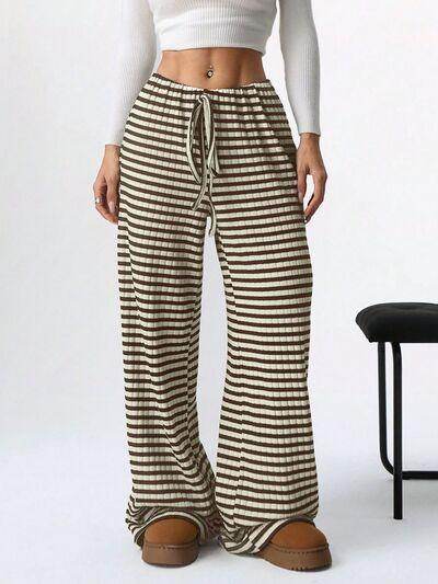 Tied Striped Wide Leg Pants for Stylish Comfort Wear - Selvanelle