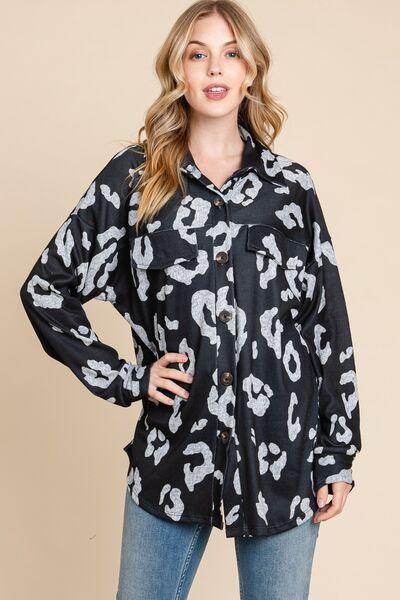 BOMBOM Animal Print Button Up Knit Shacket for Women - Selvanelle