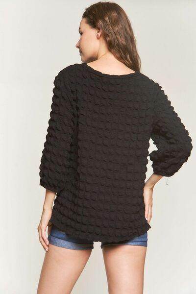 ADORA Bubble Texture Round Neck Blouse for Trendy Style - Selvanelle