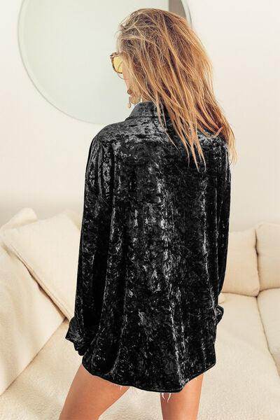 BiBi Button Up Long Sleeve Velvet Shirt for Women - Selvanelle