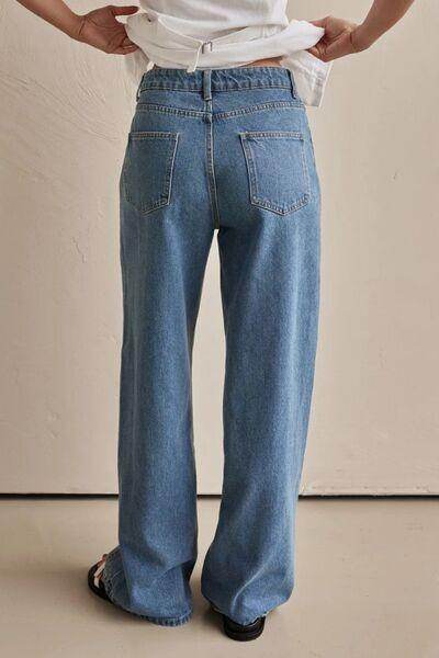 Contrast Straight Leg Jeans with Pockets for Women - Selvanelle