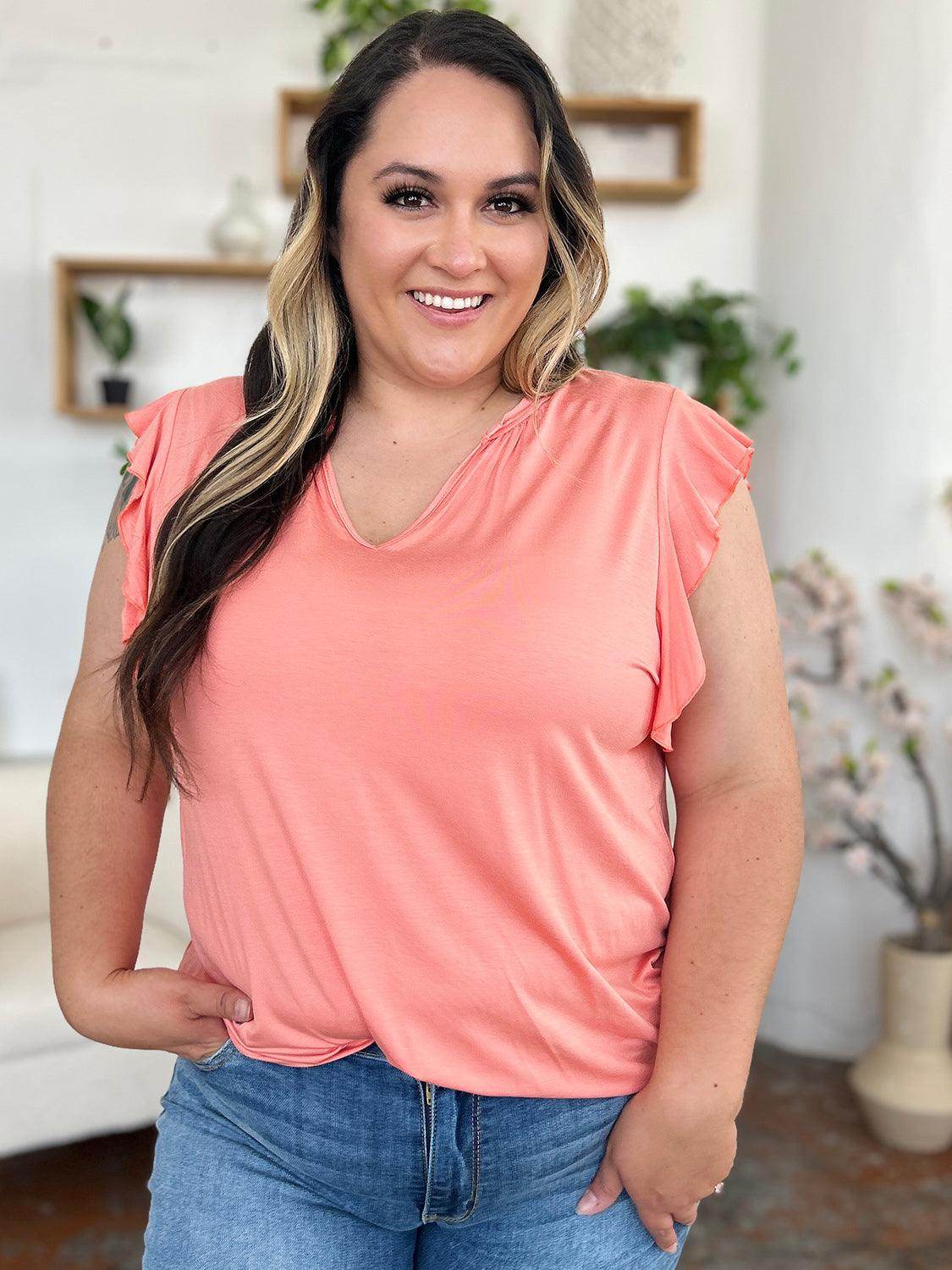 Basic Bae Full Size Bamboo Notched Ruffled T-Shirt - Selvanelle