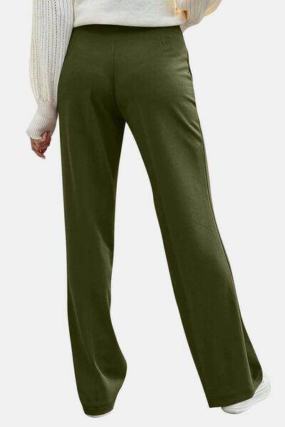Decorative Button High Rise Pants for Stylish Comfort - Selvanelle