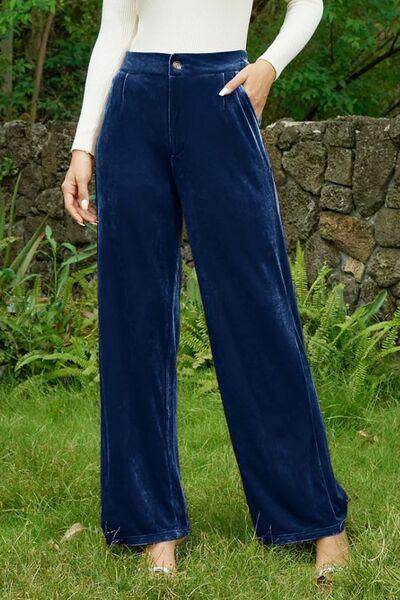 Velvet Wide Leg Pants with Pockets for Stylish Comfort - Selvanelle