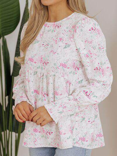 Printed Round Neck Long Sleeve Blouse for Women Fashion - Selvanelle