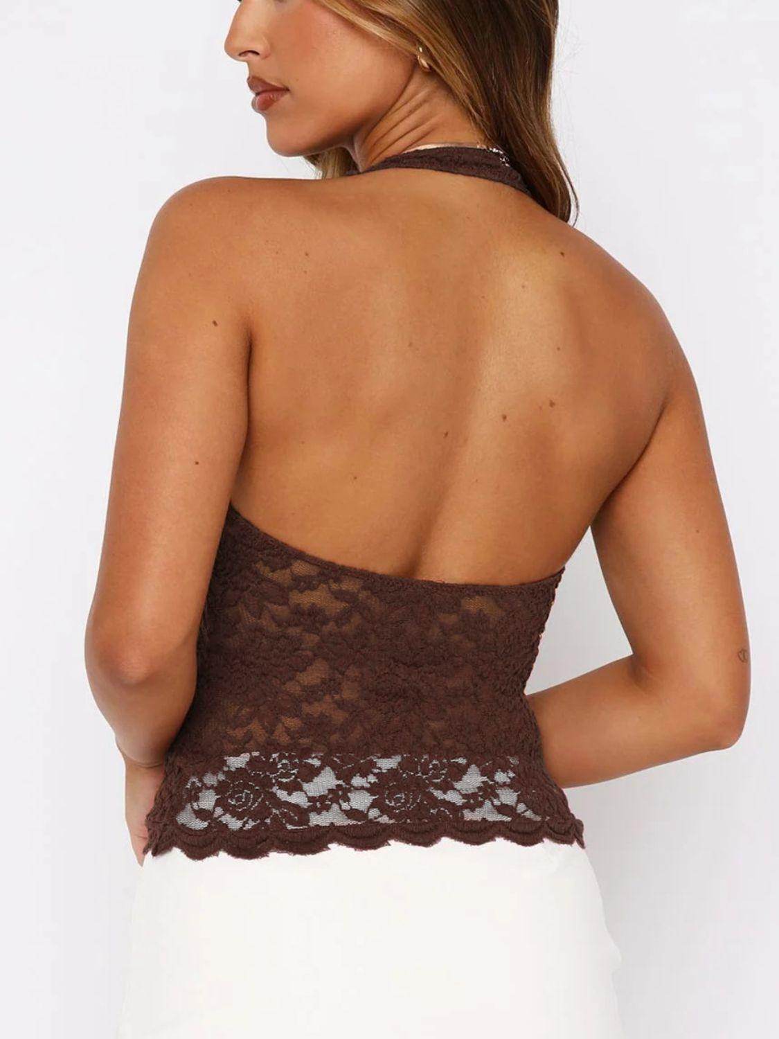Lace Backless Halter Neck Cami for Women - Trendy Style - Selvanelle