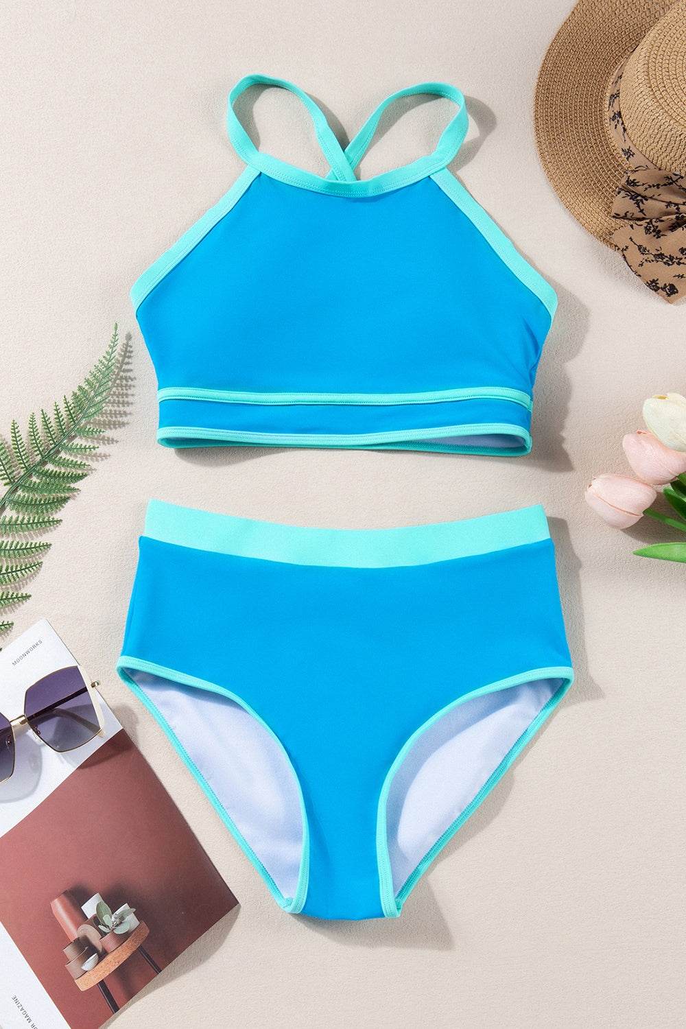 Crisscross Round Neck Two-Piece Swim Set - Selvanelle