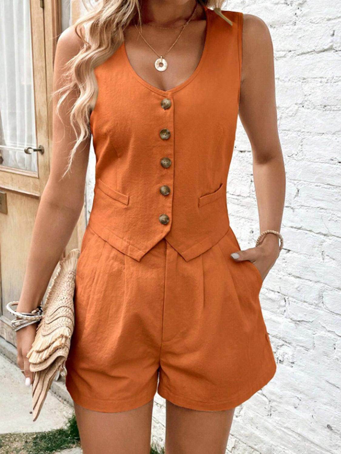 Scoop Neck Sleeveless Top and Shorts Set for Women - Selvanelle