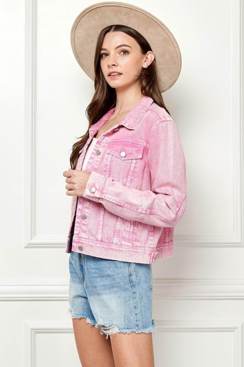 Veveret Button Up Cropped Denim Jacket for Stylish Outfits - Selvanelle