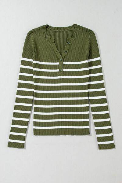 Striped Contrast Long Sleeve Knit Top for Women Fashion - Selvanelle