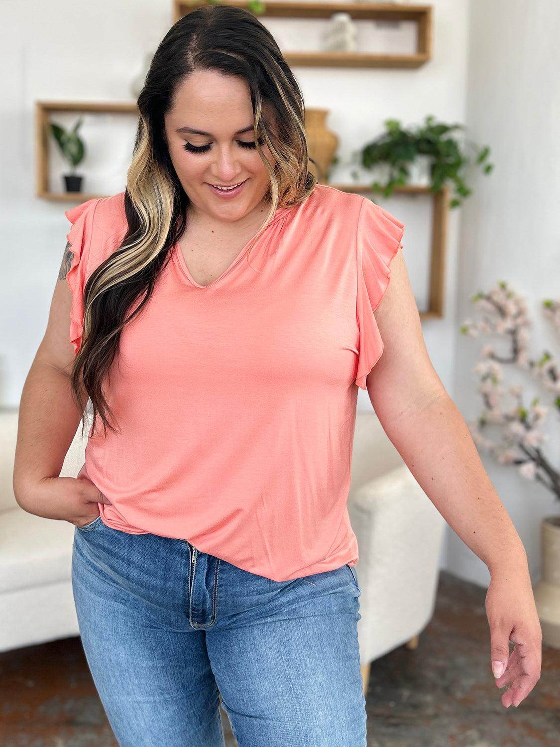 Basic Bae Full Size Bamboo Notched Ruffled T-Shirt - Selvanelle