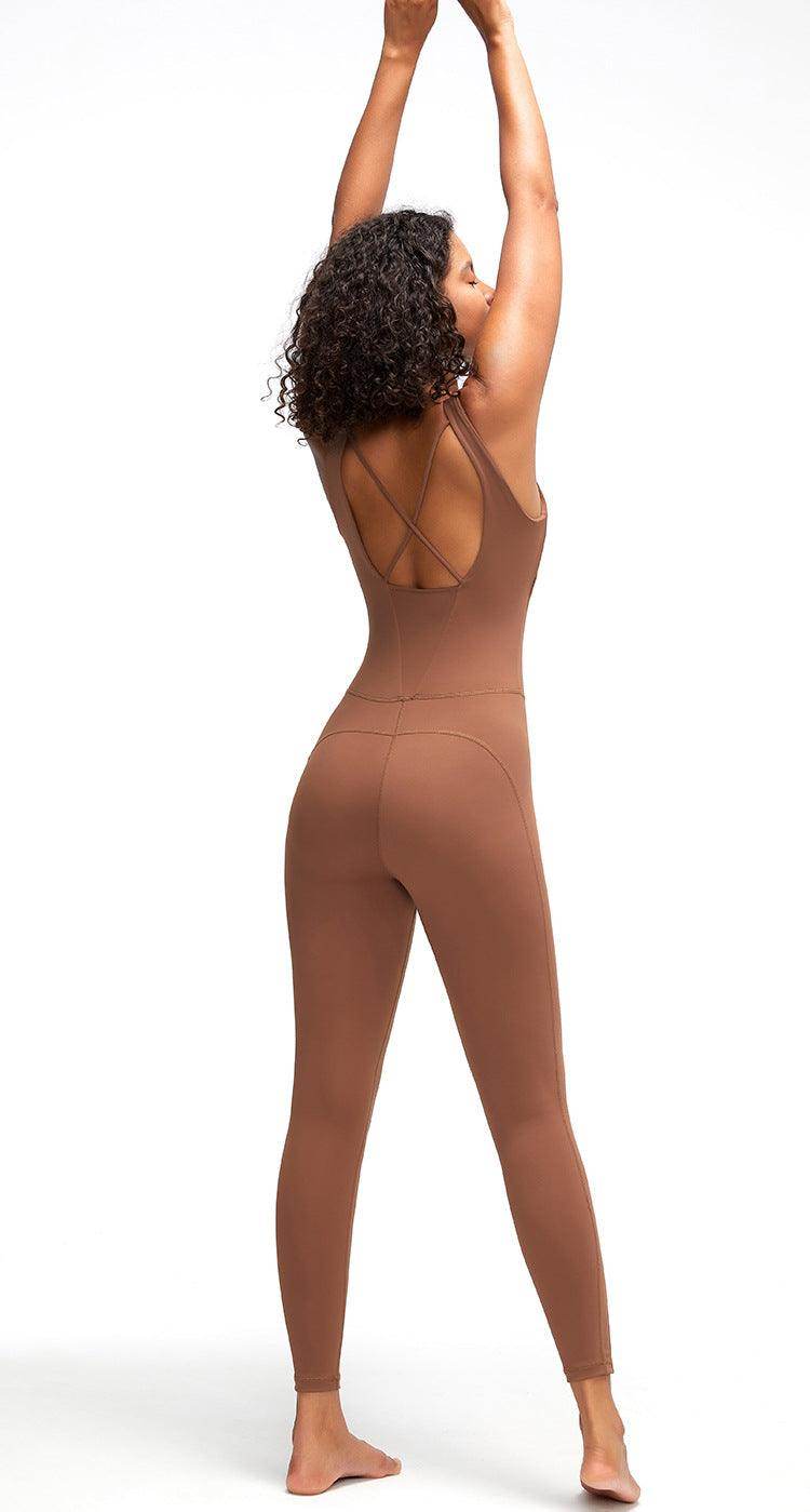 Crisscross Wide Strap Active Jumpsuit for Women Fitness - Selvanelle