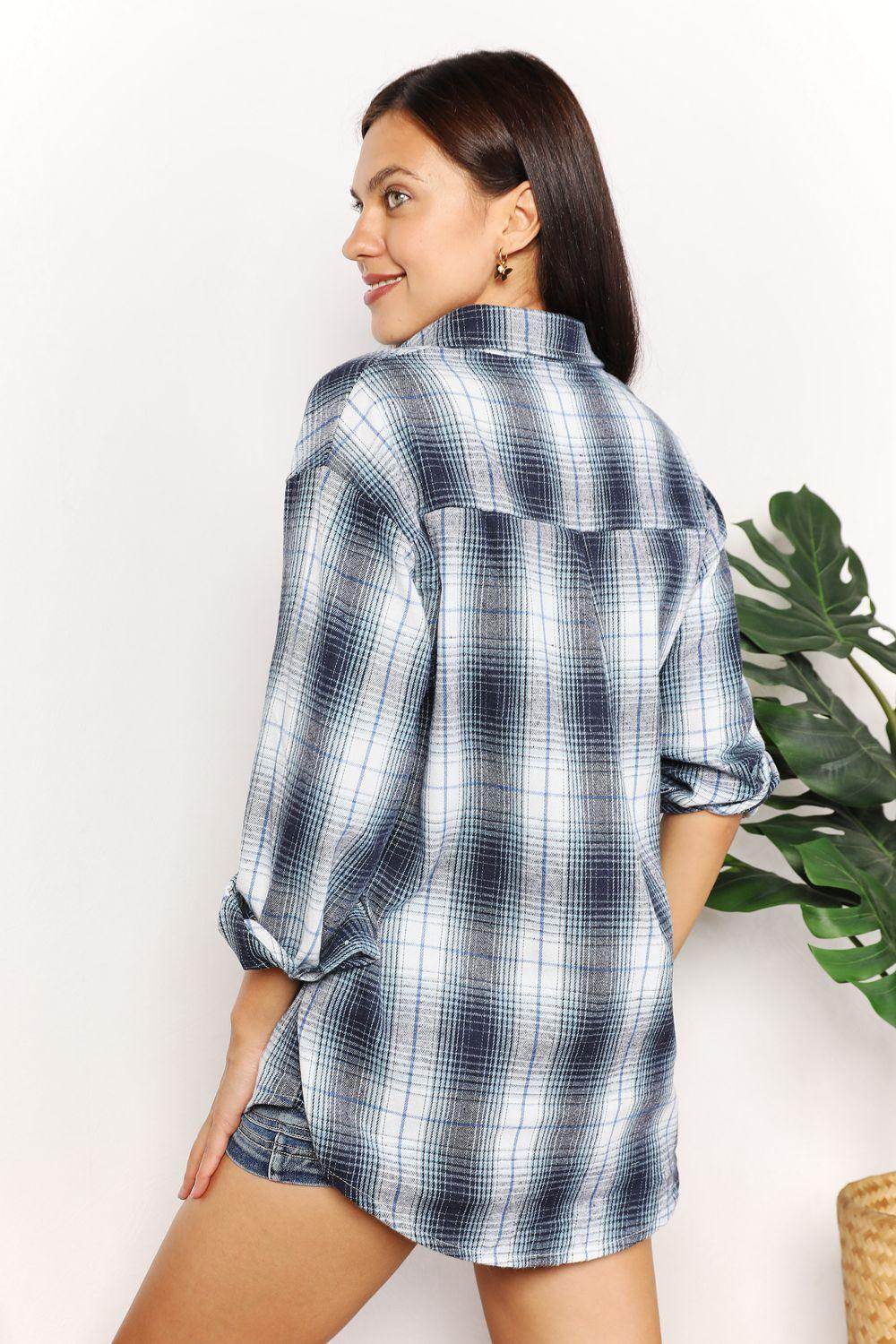 Mandy Plaid Dropped Shoulder Shirt for Casual Chic Style - Selvanelle