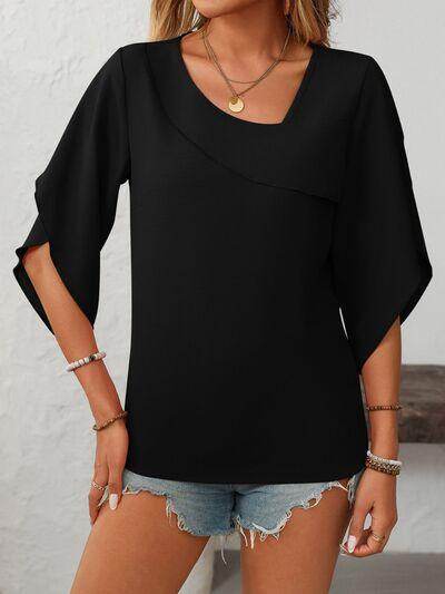 Mandy Ruffled Asymmetrical Neck Half Sleeve Blouse for Women - Selvanelle