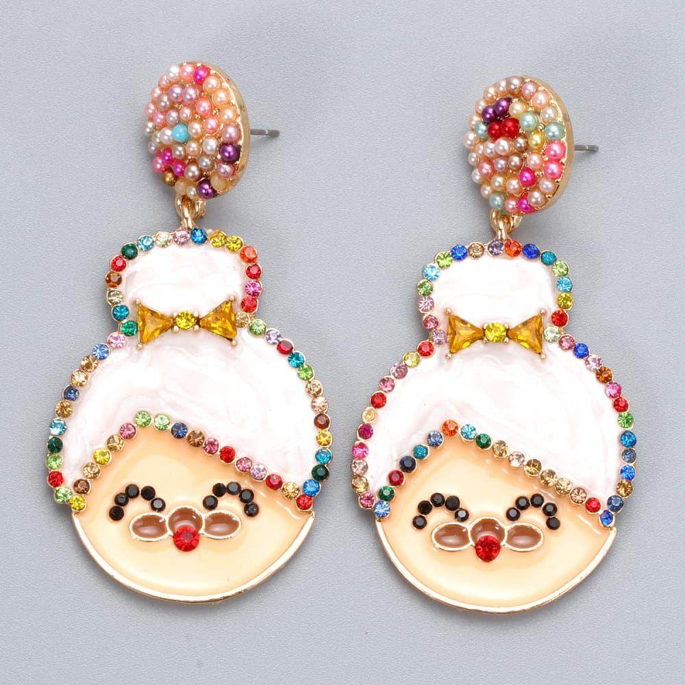 Rhinestone Alloy Mrs. Claus Earrings for Festive Style - Selvanelle