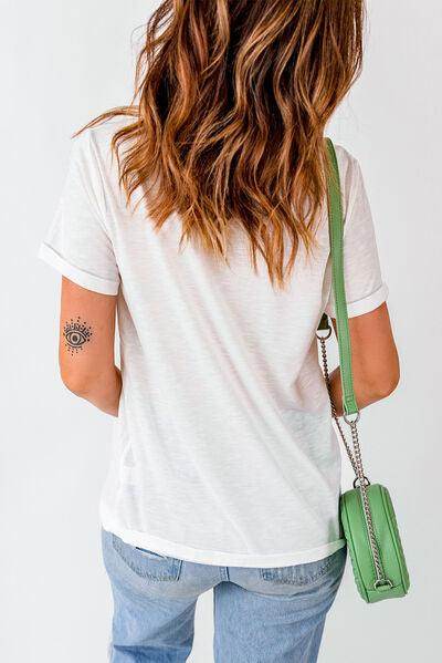 Graphic Round Neck Short Sleeve T-Shirt for Everyday Wear - Selvanelle