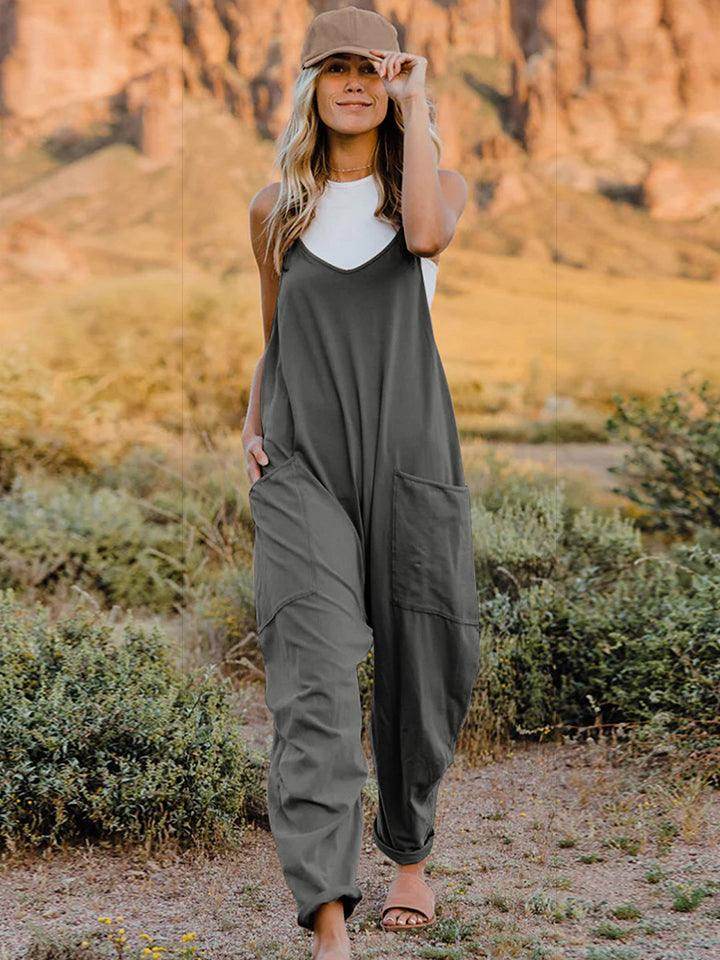 Double Take Full Size Sleeveless V-Neck Pocketed Jumpsuit - Selvanelle