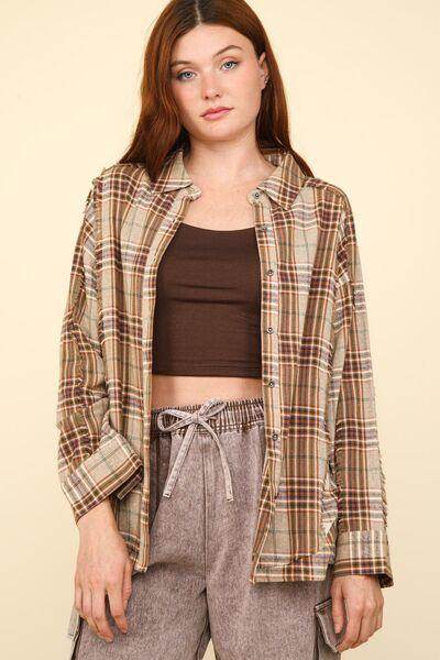 Very J Contrast Plaid Raw Detail Shirt for Casual Chic - Selvanelle