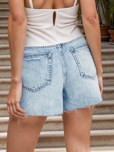 Distressed Mid-Rise Waist Denim Shorts for Women Fashion - Selvanelle
