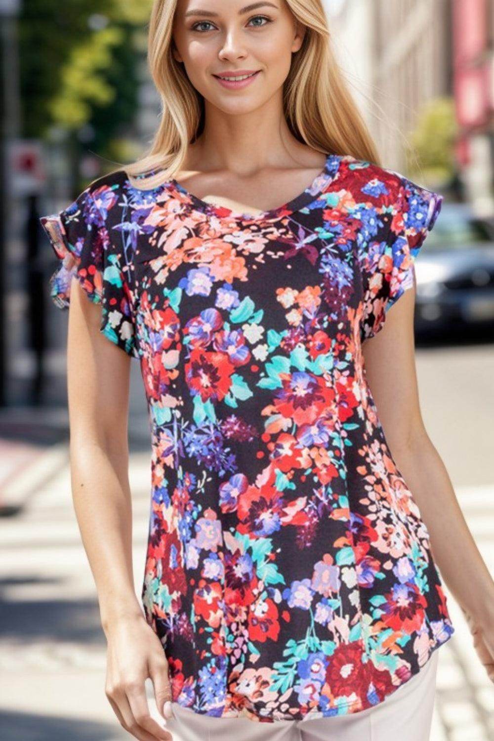 Heimish Ruffle Sleeve Floral Top for Casual Chic Style - Selvanelle