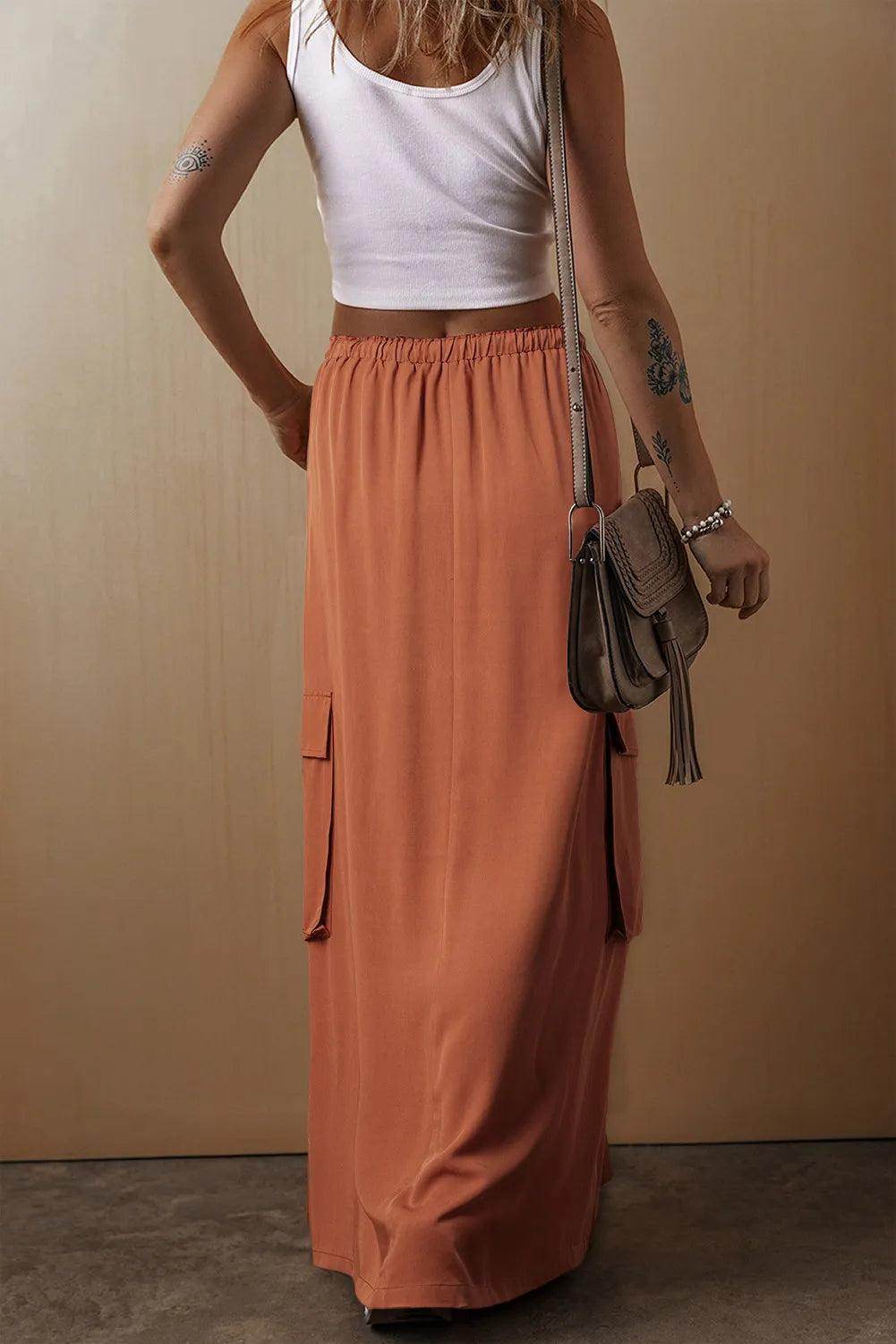 Stylish Drawstring Maxi Skirt with Pockets for Women - Selvanelle