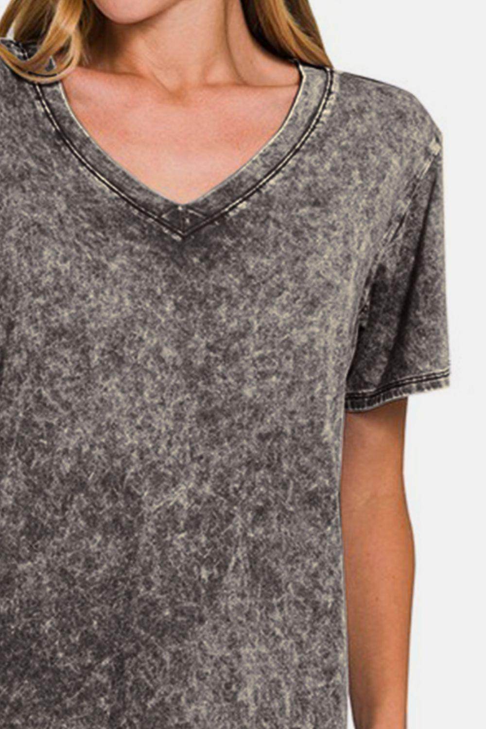 Zenana Full Size Washed Short Sleeve V-Neck T-Shirt for Women - Selvanelle