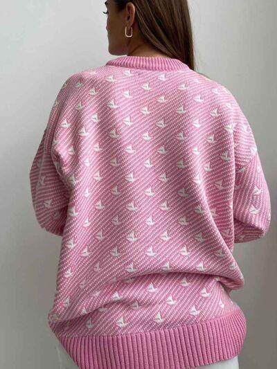 Contrast Round Neck Long Sleeve Sweater for Women Fashion - Selvanelle