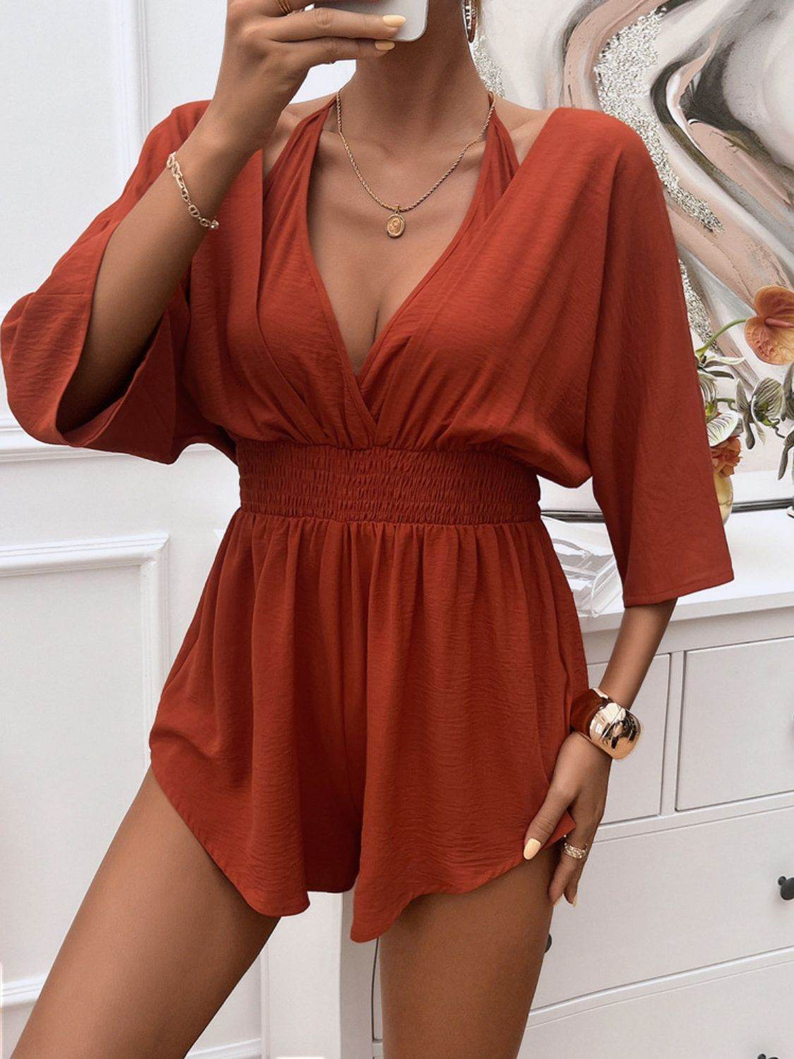 Devine Smocked Tie Back Romper - Selvanelle