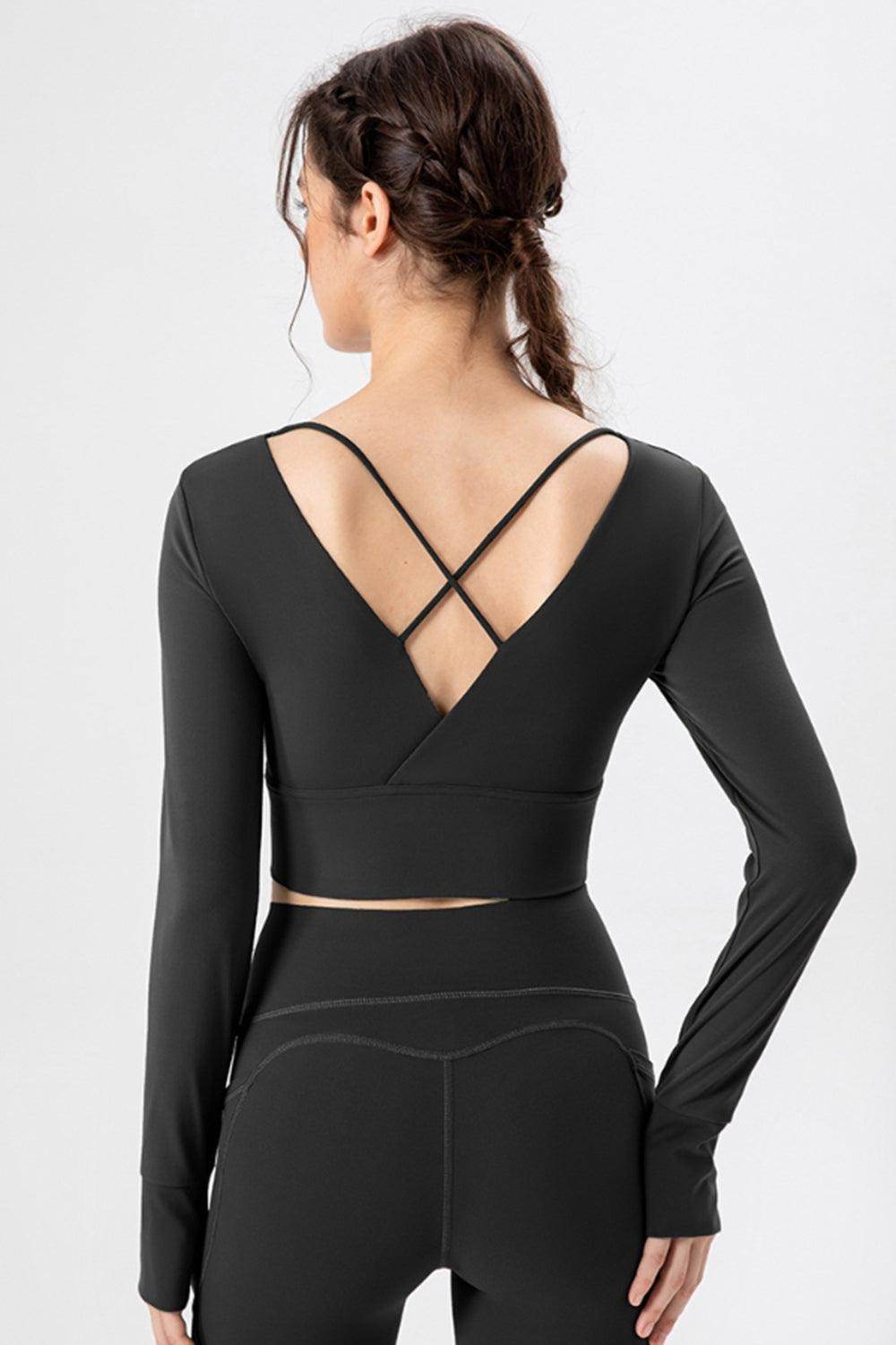 Square Neck Crisscross Active T-Shirt for Women Fitness - Selvanelle