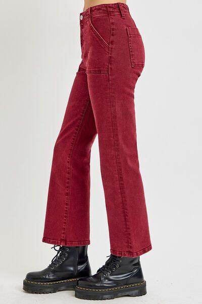 RISEN Full Size High Rise Straight Jeans with Patch Pockets - Selvanelle