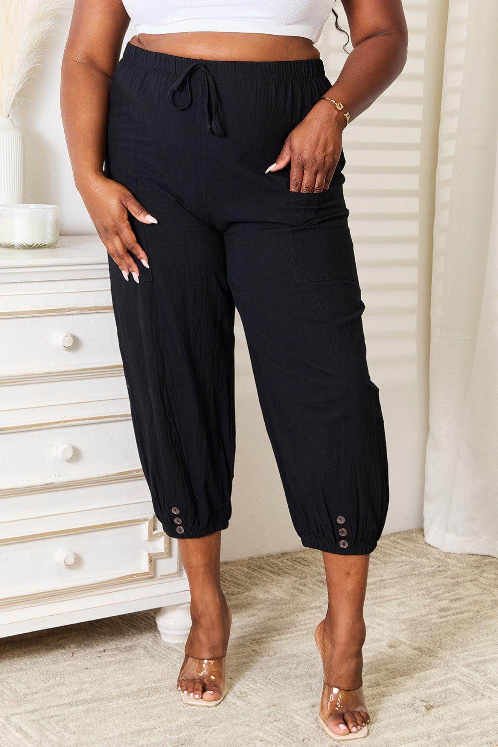 Shiny Decorative Button Cropped Pants for Stylish Outfits - Selvanelle