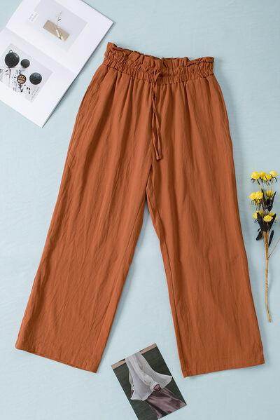 Drawstring Paperbag Waist Wide Leg Pants for Women - Selvanelle