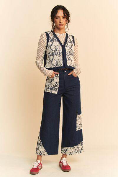 Davi & Dani Lace Applique Wide Leg Jeans for Women - Selvanelle