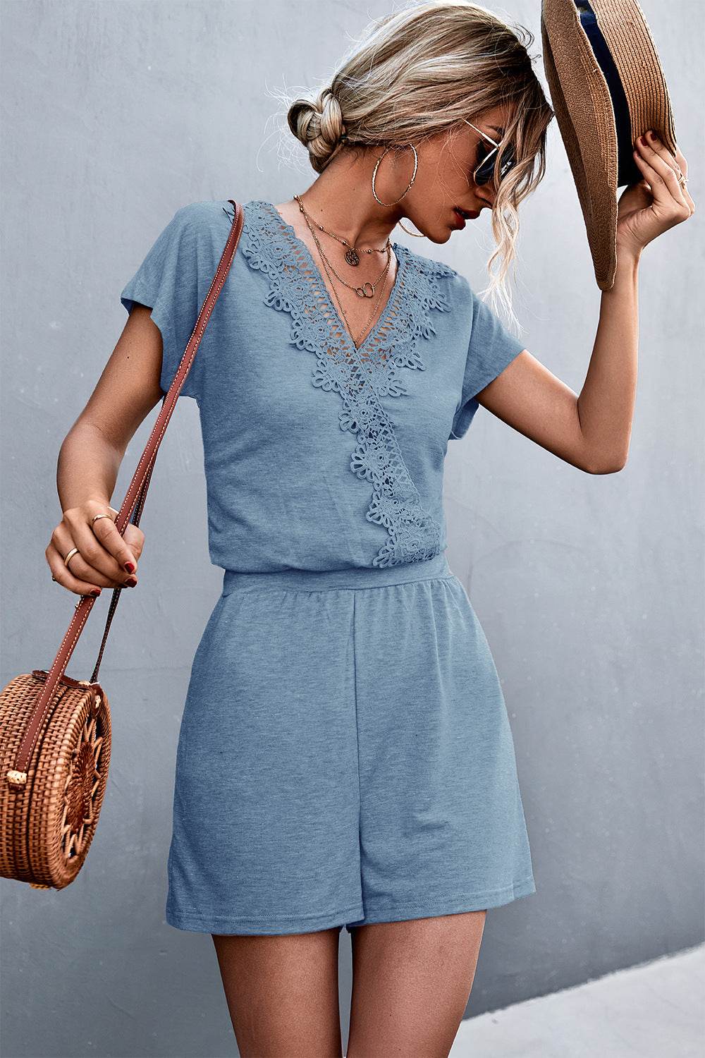 Lace Trim V-Neck Romper - Selvanelle