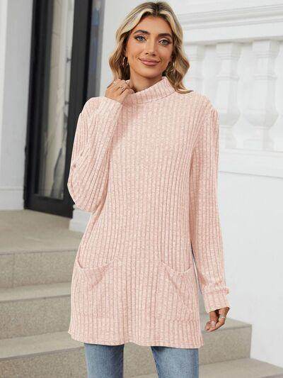 Ribbed Mock Neck Long Sleeve T-Shirt for Women Stylish Wear - Selvanelle