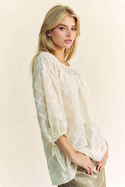Davi & Dani Tied Round Neck Mesh Blouse for Women - Selvanelle