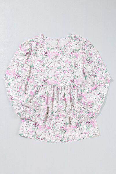 Printed Round Neck Long Sleeve Blouse for Women Fashion - Selvanelle