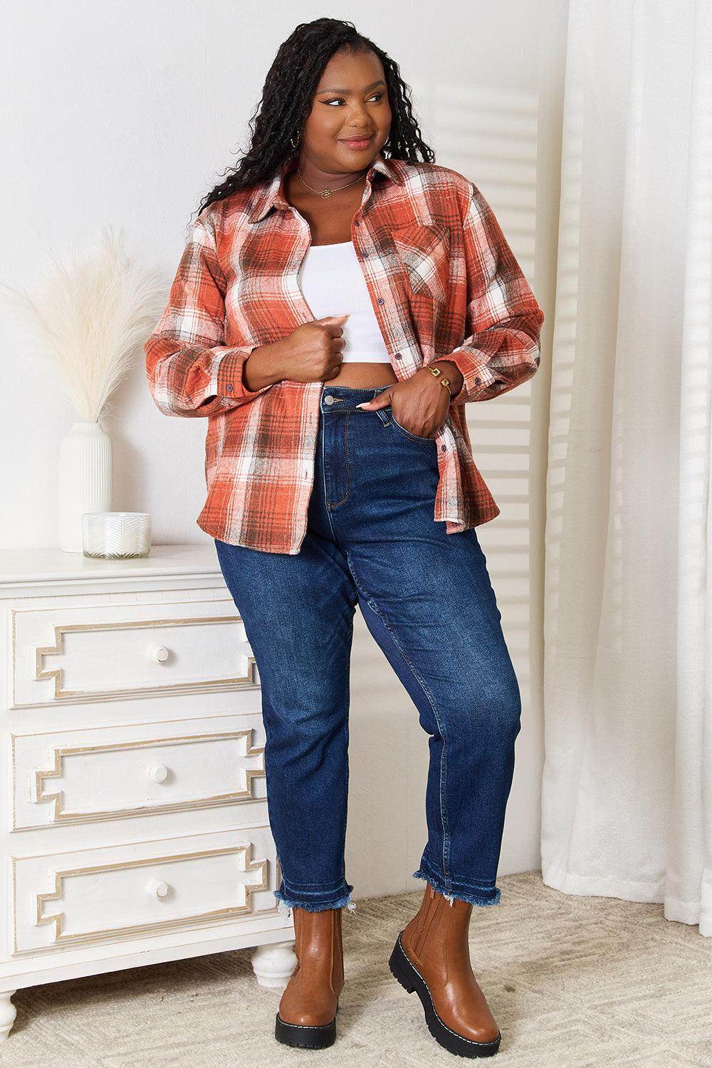 Plaid Collared Neck Long Sleeve Shirt for Stylish Outfits - Selvanelle