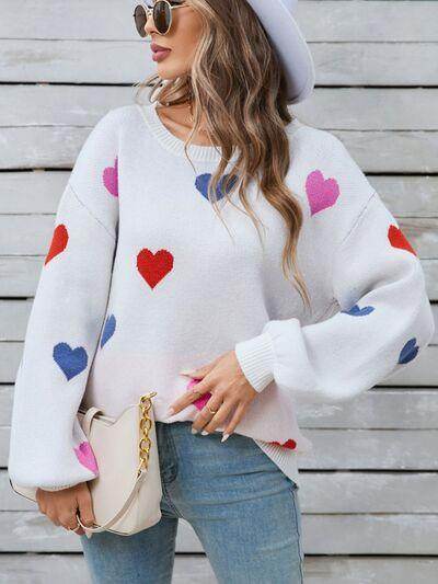 Angel Wings Heart Round Neck Long Sleeve Sweater for Women - Selvanelle