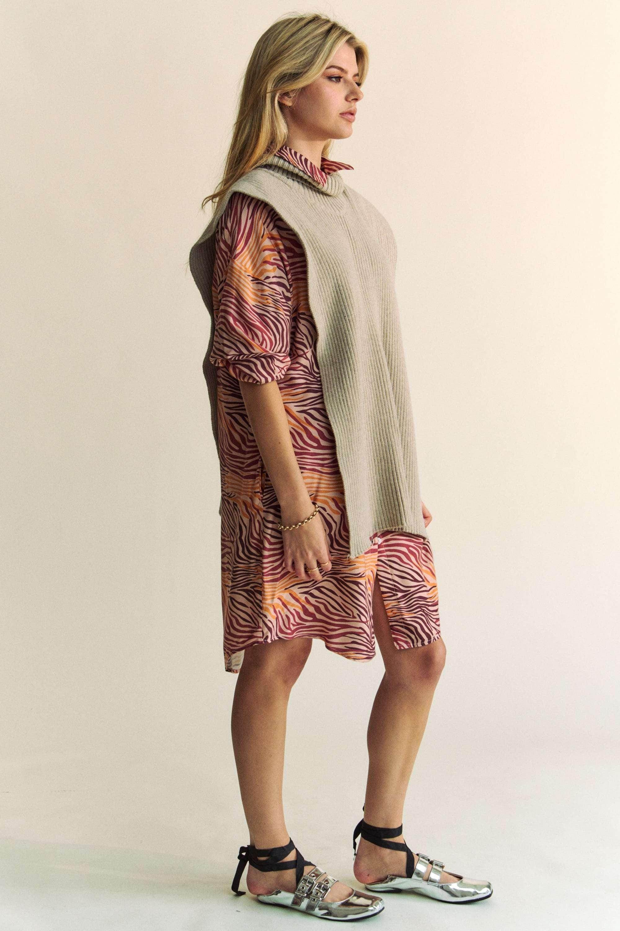 Davi & Dani Side Split Turtleneck Sleeveless Knit Top - Selvanelle