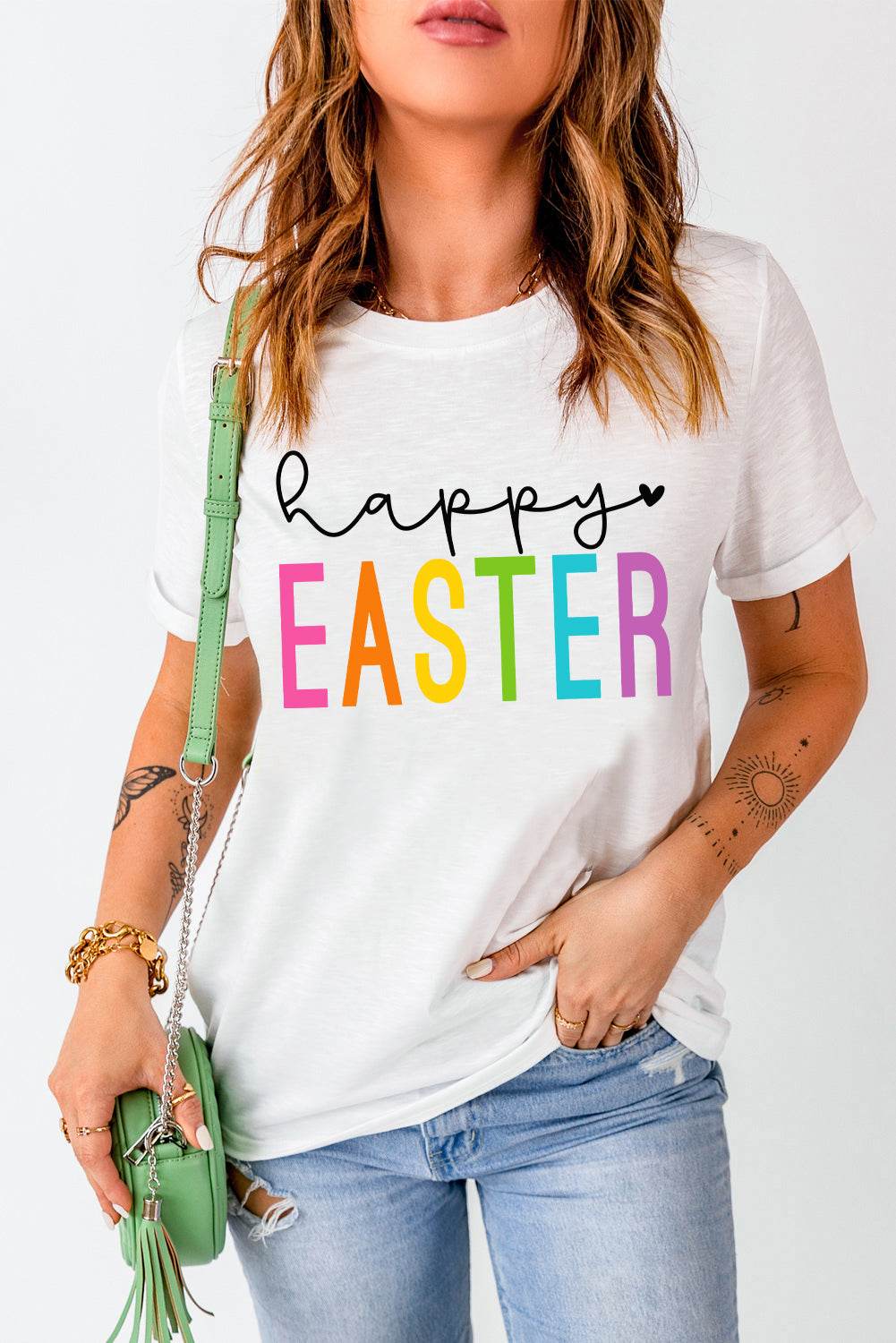 HAPPY EASTER Round Neck Short Sleeve T-Shirt - Selvanelle