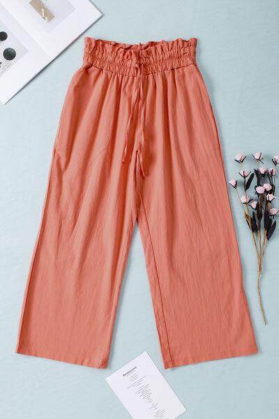 Drawstring Paperbag Waist Wide Leg Pants for Women - Selvanelle