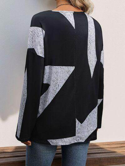 Perfee Color Block V-Neck Long Sleeve T-Shirt for Women - Selvanelle