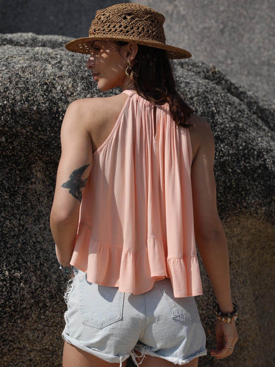 Ruched Peplum Round Neck Tank for Women in Stylish Design - Selvanelle