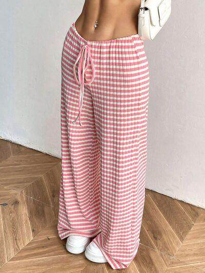 Tied Striped Wide Leg Pants for Stylish Comfort Wear - Selvanelle