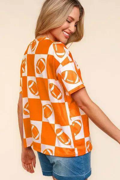 Haptics Football Checkered Print Short Sleeve T-Shirt for Fans - Selvanelle