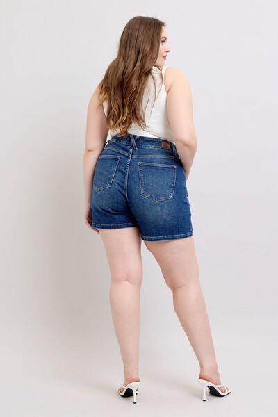 Judy Blue Full Size Double Button Waistband Denim Shorts Plus Size - Selvanelle